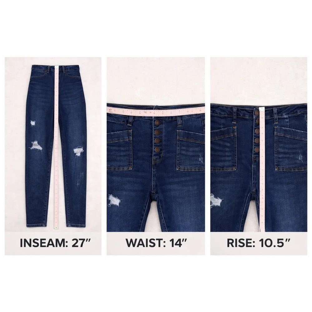 Judy Blue High Rise Distressed Skinny Jeans Button Fly Stretch Denim Size 7/28 - Picture 7 of 9